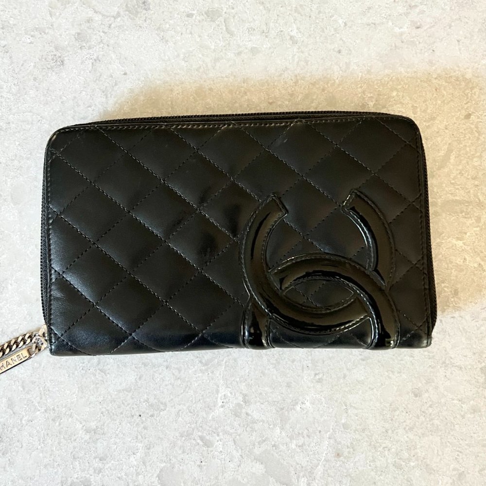Chanel Black Quilted Calfskin Cambon Ligne Zip Around Organizer Wallet